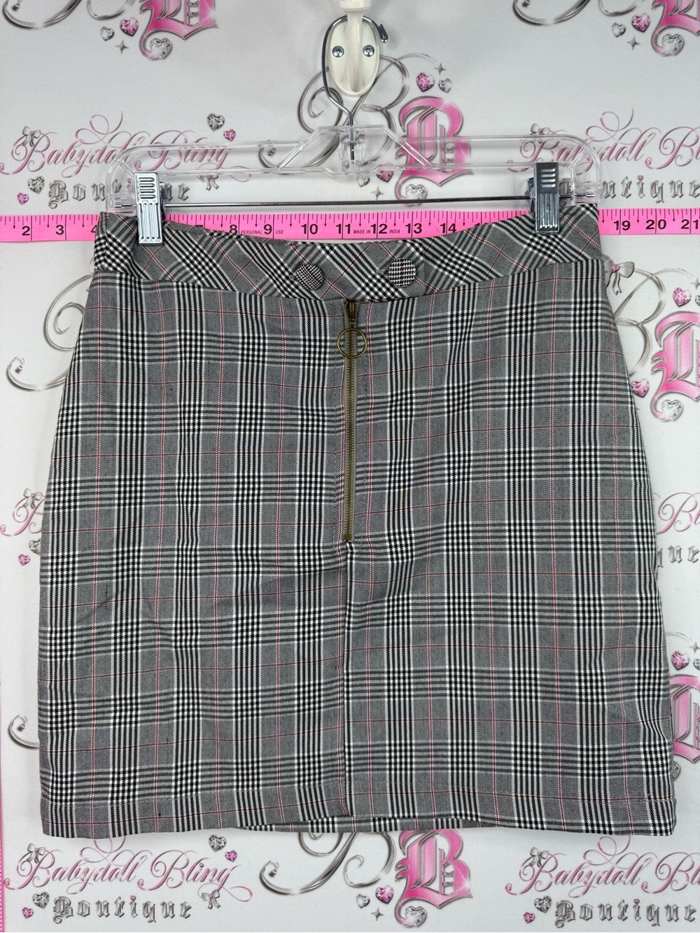 URBAN Romantics Grey Plaid Mini Skirt with Pink Accents